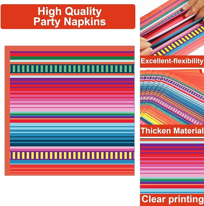100PCS Mexican Fiesta Plates and Napkins Sets 5 Mayo Plates Mexican Fiesta Party Table Decor Supplies Serape Taco Paper Plate Disposable Tableware Colorful Stripes Pattern for Mexico Taco Party