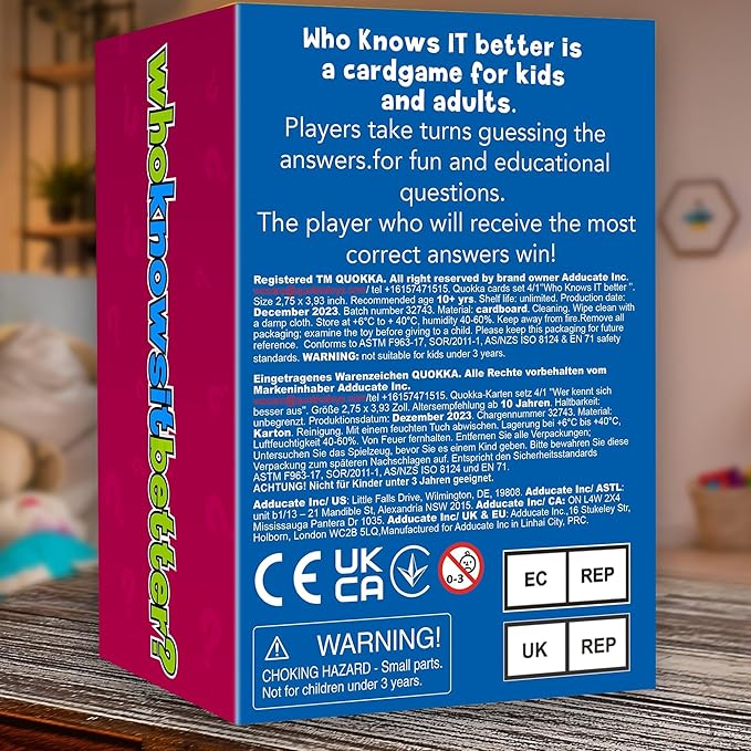 Board Games for Kids 8-12 – Set of 4 Family Card Games for Kids and Adults – Trivia Cards for Family Game Night – Who Knows It Better – 2000+ Questions History, Geography, Science – Fun Card Game