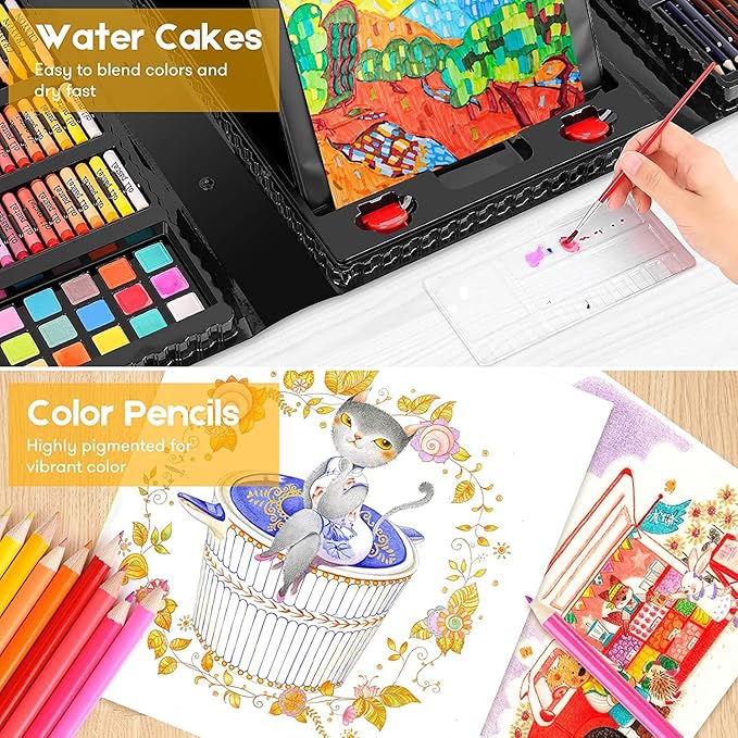 iBayam Art Case Coloring Set - (251ct), Art Kit for Kids, Toys for Girls & Boys, Art Supplies Set, Gift for Kids with Trifold Easel, Scratch Paper, Sketching/Coloring Book, Crayons Pencils