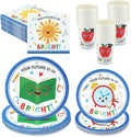 Qinyoung 122 Pcs Kindergarten Graduation Plates and Napkins Set for 24 Guest Paper Dessert Plates Cups and Napkin Bright Future Disposable Tableware for Preschool Kindergarten Party Table Decorations