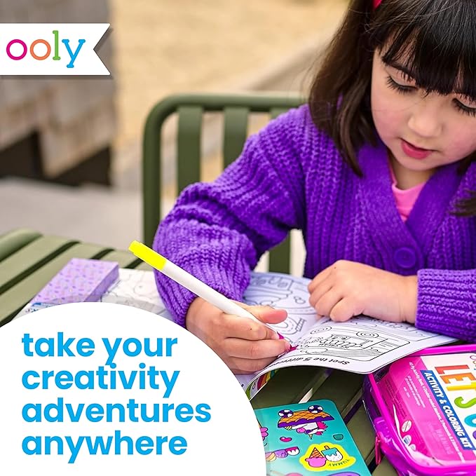 Ooly Let's Go Activity & Coloring Book Kit Complete with Markers, Stickers, Puzzles & More - Portable All in One Set - Kitty in the City