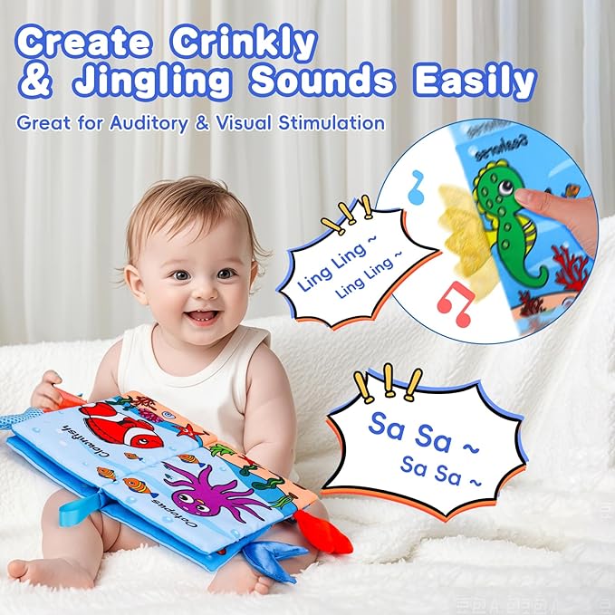 2PCS Baby Books Toys 0-6 Months Infant Tummy Time Sensory Travel Toys 3 4 5 6 Month Crinkle Touch Feel Busy Soft Book for Babies 0-3 3-6 6-12 Months Newborn Essentials Must Haves Boy Girl Shower Gifts