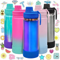 CHILLOUT LIFE 17 oz Kids Insulated Water Bottle for School with Leakproof Spout Lid and Cute Waterproof Stickers, Personalized Stainless Steel Thermos Flask Metal Water Bottle, Dishwasher Safe Color