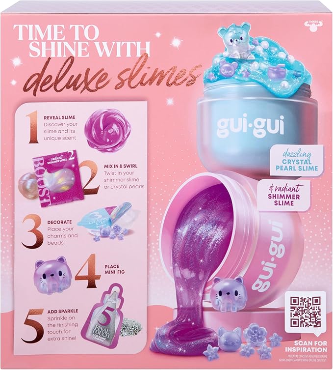 GUI GUI Slime Kit for Kids - Scented Shimmer Deluxe Duo Pack, Iridescent Slime for Kids, 5 Step DIY Process to Customize Your Ultimate Glow-Up, Resealable and Reusable Container, ASMR Experience