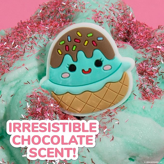 Original Squishmallows Maya the Ice Cream Premium Cloud Slime, Chocolate-Scented, 8 oz., Storage Container with Figurine Topper, Rubber Charm, Goodie Bags Stuffers, Kids Party Favors, Sensory Toys