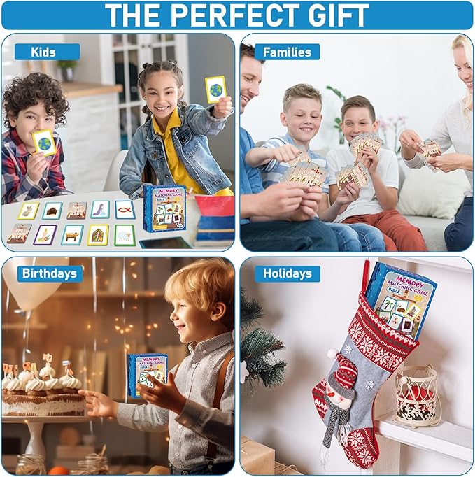gisgfim 100 PCS Memory Matching Game Bible Concentration Memory Card Games for Kids Boys Girls Easter Educational A Fun & Fast Christian Preschool Homeschool VBS 2026 Biblical Theme Matching Games