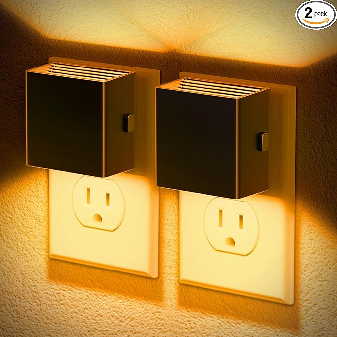 JandCase Night Light, Automatic Night Lights Plug into Wall, 2 Pack Modern Night Lights with Auto Light Sensor, Amber Brightness Adjustable Nightlight for Kids Bathroom Hallway Kitchen Bedroom Decor