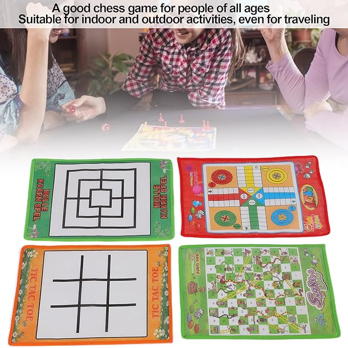 Snake and Ladder Chess, 4 in 1 Kid Table Game Set Foldable Nine Men's Morris Portable Flying Chess Ludo Board for Family Game
