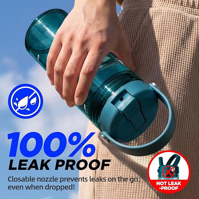 12oz Kids Water Bottle, BPA Free Thick Tritan Plastic Reusable, Clear Water Bottle with Straw, Leakproof Lid, Dishwasher Safe, Boy girl for School,Travel Turquoise Green