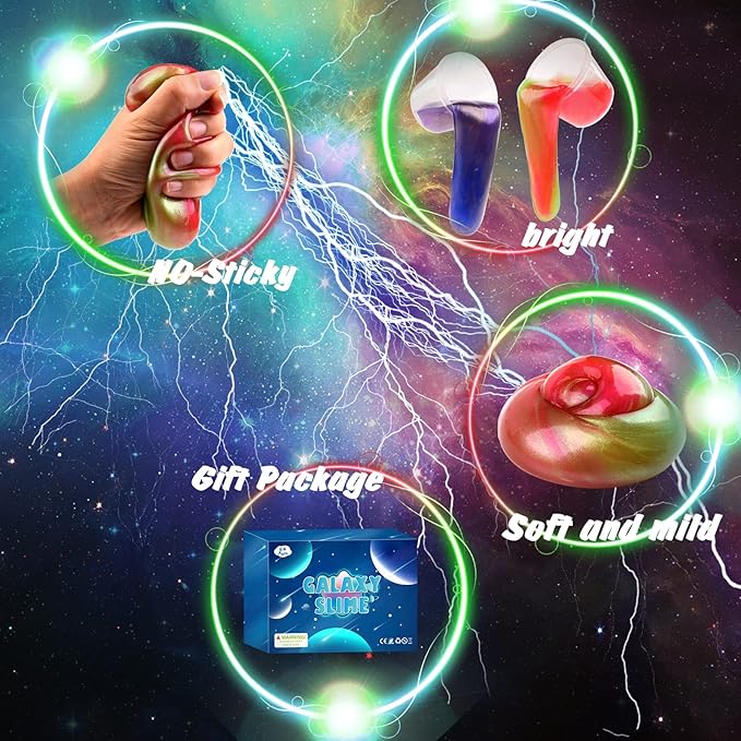 Galaxy Slime Kit 12 Pack, Mini Slime Christmas Party Favor for Kids Goodie Bag Stuffers, Smooth, Soft and Non Sticky, Stress & Anxiety Relief Colorful Slime Pack Toy for Girls Boys