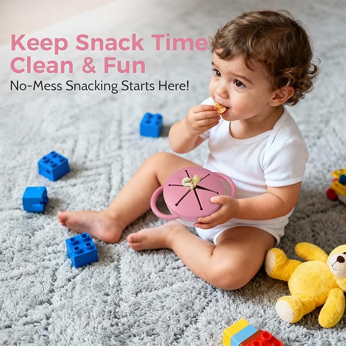 2 Pack Stainless Steel Spill Proof Snack Cup for Baby Toddlers Kids, with Silicone Food Catcher, Travel Lid, Spill-Proof Bowl Containers, Toddlers Essentials, Non Toxic BPA Free