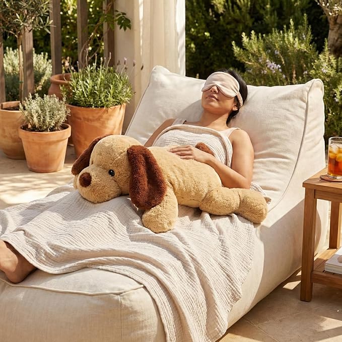 WEIGEDU Large Weighted Puppy Dog Stuffed Animal Plush Toy for Kids and Adults with Embroidered Eyes and Removable Weight Pack - 28 Inches, 5 lbs