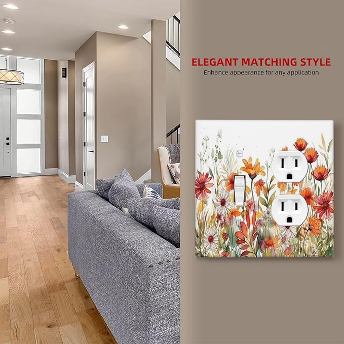 Watercolor Wild Flower Floral Daisy Plant Wallplates 1 Toggle 1 Duplex Switch Plate Electrical GFCI Faceplate Decorative Light Switch Covers for Bedroom Living Room Decor