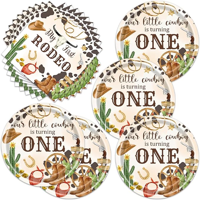 40pcs My First Rodeo Birthday Party Decoration Western Cowboy Rodeo Theme Party Desserts Paper Plates and Napkins for Birthday Baby Shower