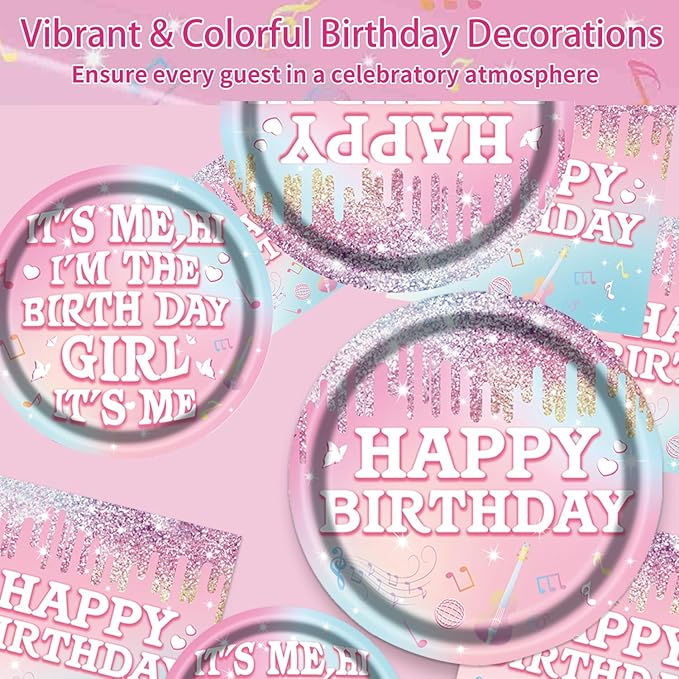 Girls Birthday Party Tableware Set,Birthday Paper Plates and Napkins Party Supplies,Pink Gold Cheers to Girls Party Decorations,Serve 25