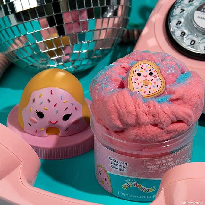 Original Squishmallows Dabria The Donut Premium Cloud Slime, Donut-Scented, 8 oz., Storage Container with Figurine Topper, Rubber Charm, Goodie Bags Stuffers, Kids Party Favors, Sensory Toys