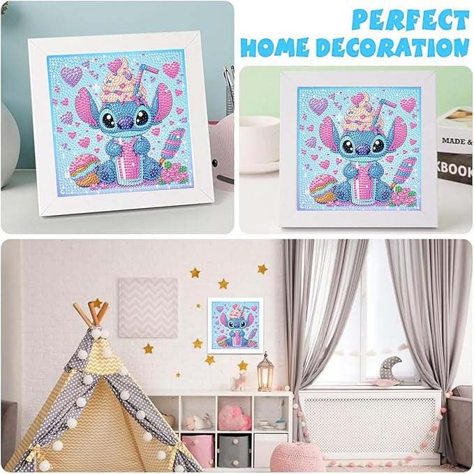KOJEFCV Cartoon Diamond Art Painting Kits for Kids with Frame,Cartoon Diamond Art for Kids Ages 4-8-12,Easy Gem Kit Kid with Beautiful Package for Gift Home Wall Decor(7x7inch)