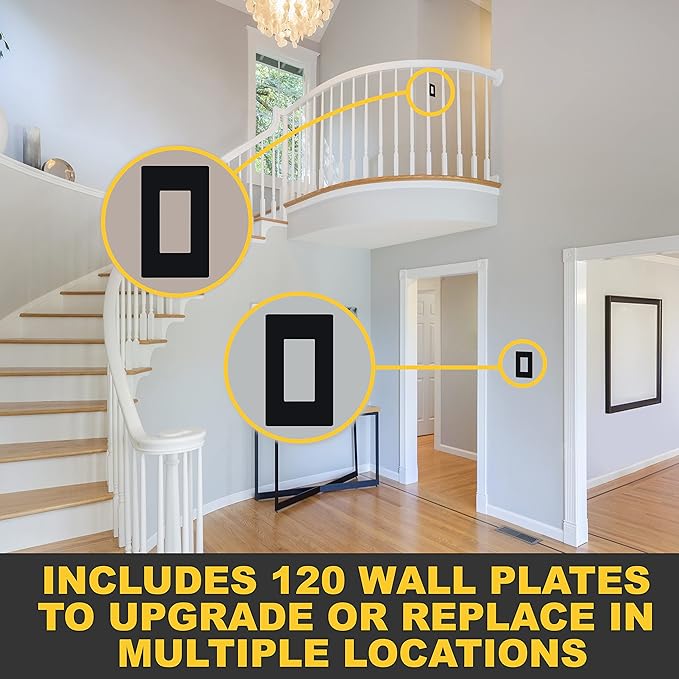 Faith 1-Gang Decorator Screwless Wall Plates Child Safe Outlet Covers, 4.68"H x 2.93" L, Fits GFCI, USB Receptacle, Dimmers, and Lighting Controls, ETL Listed, Black, 120-Pack