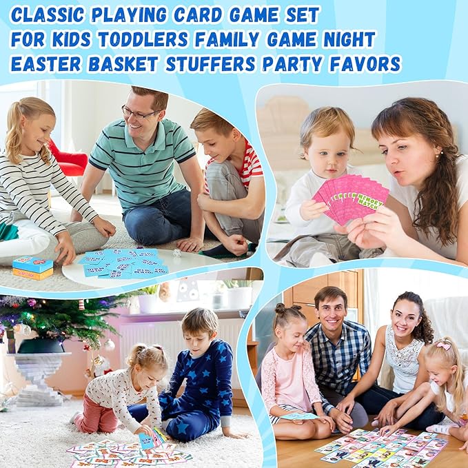 Zubebe 16 Decks Kids Card Games Bulk Operation Christmas Classic 4 In1 Includes Go Fish, Old Maid, Memory Match, Slap Jack Playing Card Game Set for Toddlers Family Game Night Basket Stuffers