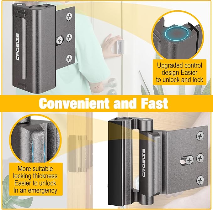 Home Security Door Lock, Upgraded Metal Door Reinforcement Lock, 3" Withstands 1000 lbs of Impact for Inward Swing Doors, Defender Door Locks for Kids Safety, Prevent Unauthorized Entry, Dark Gray
