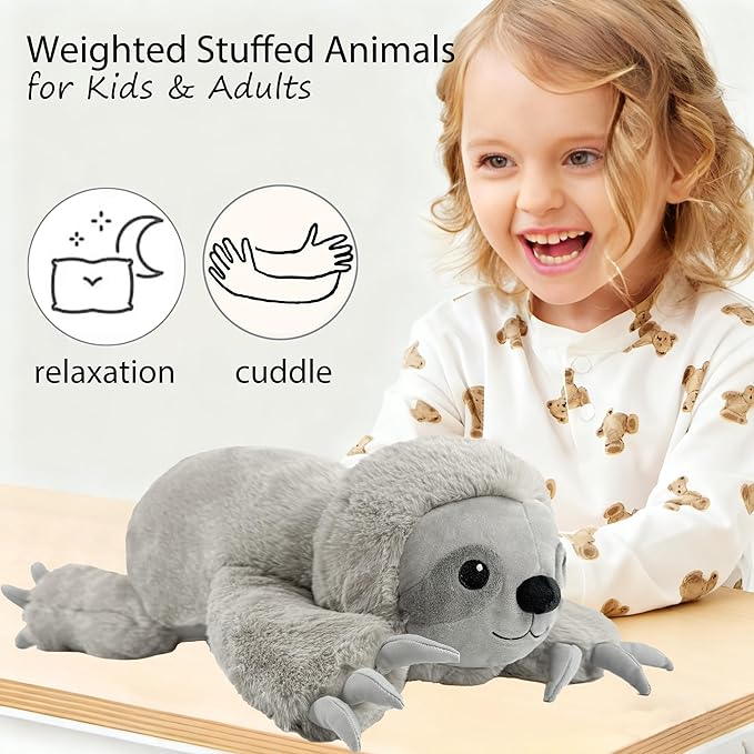 4.5 Lbs Weighted Stuffed Animals for Kids and Adults 22" Cute Sloth Shaped Toys Soft Weighted Plush Toys Gifts for Christmas Easter Birthday Holidays Ideal Huggable Plush Pillow (Sloth)