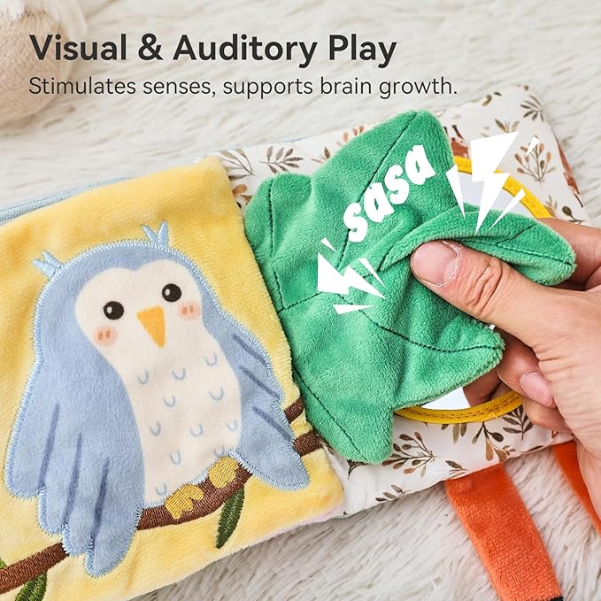 Macabaka Montessori Soft Baby Book - Sensory Book for Babies 0-12 Months with Crinkle Paper, Touch & Feel Textures, Baby Safe Mirror & Teether. Educational Infant Toys for Tummy Time, Newborn