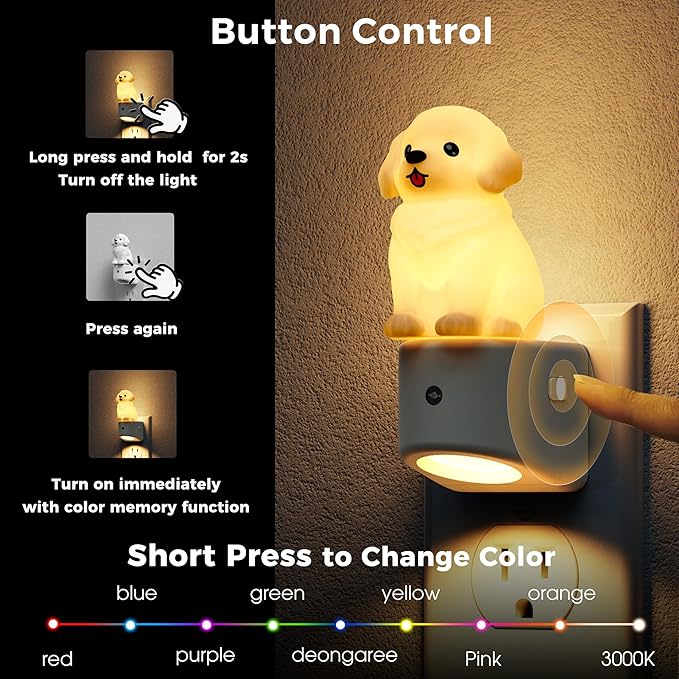 L LOHAS LED Night Light for Kids,3D Cute Puppy Night Lights,Golden Retriever with Dusk to Dawn Sensor, RGB+Soft White 3000K,Dog Night Light,Birthday Gift Nightlight for Kids, Room Decor