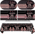 Ryzovo 41Pcs 21st Birthday Tableware Decorations for Women Girls Rose Gold Happy 21 Birthday Party Supplies for Her Includes Tablecloth,Plates,Napkins for Sweet Girls 21st Birthday Party