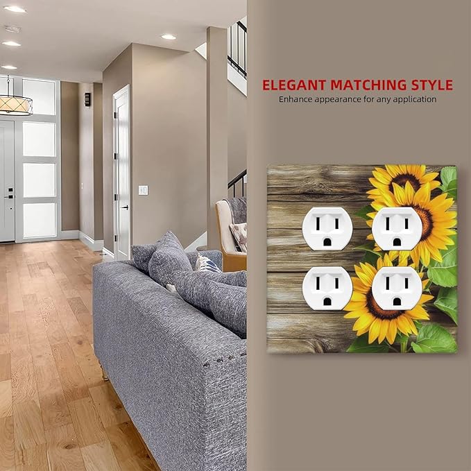 Outlet Covers Sunflowers Rustic Wood 2 Gang Double Duplex Decorative Light Switch Covers Electrical Wallplates Socket Faceplate For Farmhouse Cabin Decor