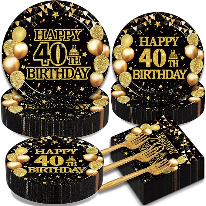 200Pcs 40th Birthday Party Tableware Set, Back in 1986 Birthday Party Decorations Supplies for Men Women Cheers to 40 Years Birthday Party Dessert Plates Napkins Forks Favors, Serve 50