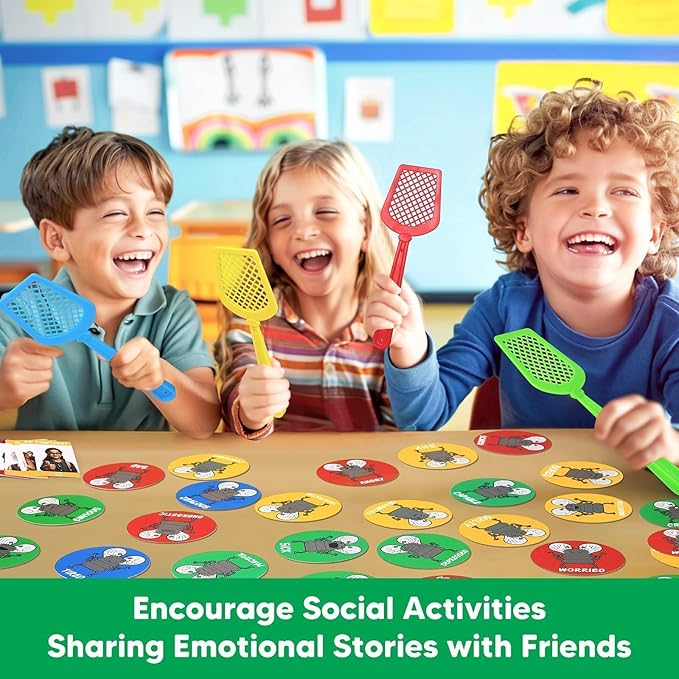 Garybank Emotions Swat Games for Kids Social Emotional Learning Activities, W/56 Emotion Cards, Speech Therapy Materials for Autism, Play Therapy Toys for Counselors, Sight Word Game