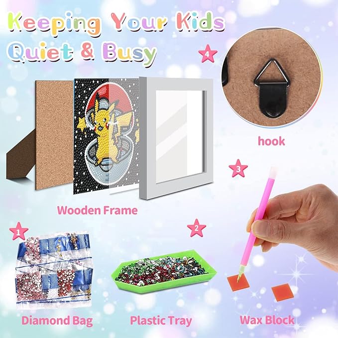 KOJEFCV Cartoon Diamond Art Painting Kits for Kids with Frame,Cartoon Diamond Art for Kids Ages 4-8-12,Easy Gem Kit Kid with Beautiful Package for Gift Home Wall Decor(7x7inch)