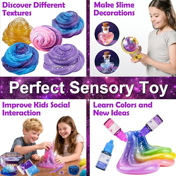 Galaxy Slime Kit for Girls, Globe and Magic Potion Kits, Clear Crystal/Butter/Glow-in-the Dark Slime Making Kit, Christmas Birthday Party Favors Toys for Kids Girls Boys 7 8 9 10 11 12