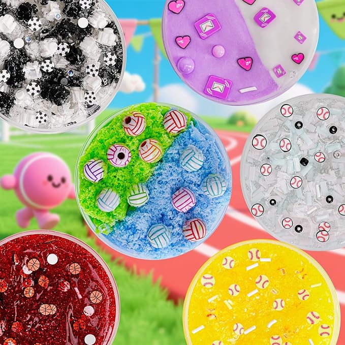 Sports Slime Kit 20oz (6x100ml) - Cloud, Butter, Clear Slime Variety Pack for Kids & Adults, Stress Relief Sensory Toys, Fun Birthday Gift for Boys & Girls
