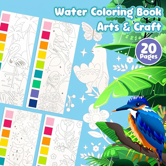 JCREN Watercolor Painting Books, Pocket Watercolor Painting Coloring Kit, Paint with Water Bookmarks Travel Activity Party Favors for Kids Toddlers Gifts for Boys and Girls