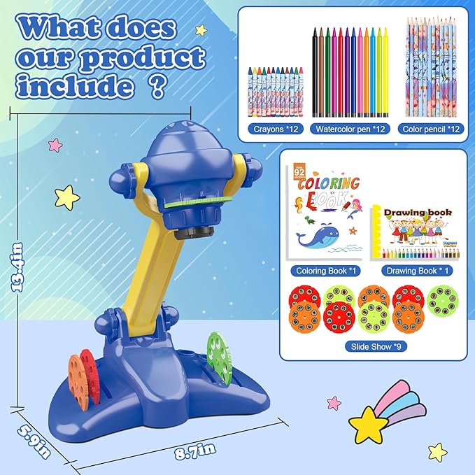 Hoarosall Drawing Projector Kit for Kids Ages 3+ Includes Drawing Projector for Easy tracing, Colored Pencils, Crayons & Activity Books.