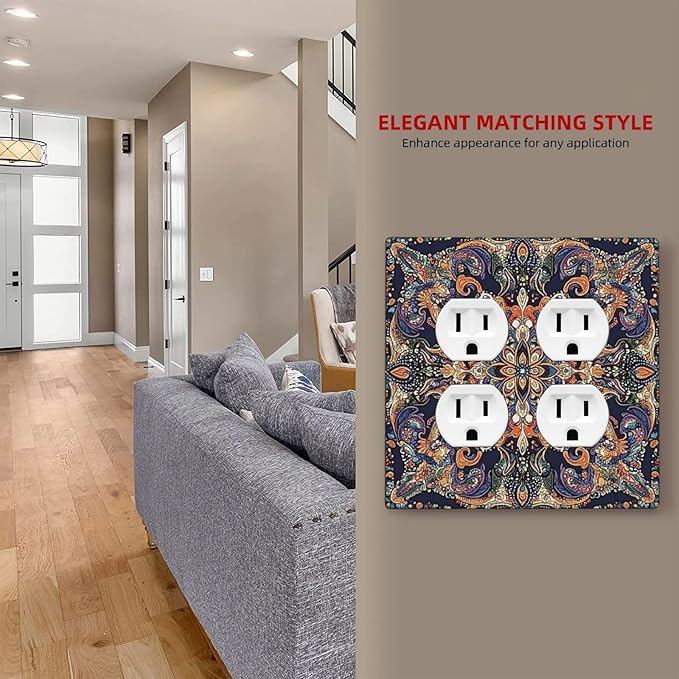 Outlet Covers Mandala Petals Retro Flowers 2 Gang Double Duplex Decorative Light Switch Covers Electrical Wallplates Socket Faceplate For Bed Room Home Decor