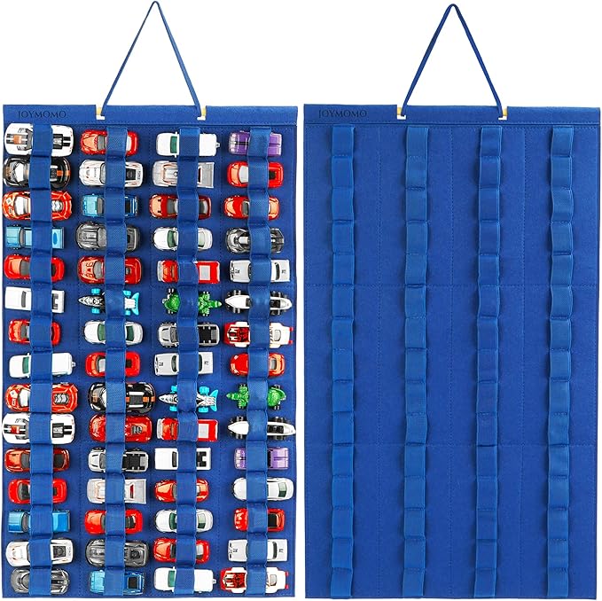 Hanging Storage Organizer for Toy Cars Felt Display Case Hold Up 60 Toy Cars (Without Accessories)(Blue)