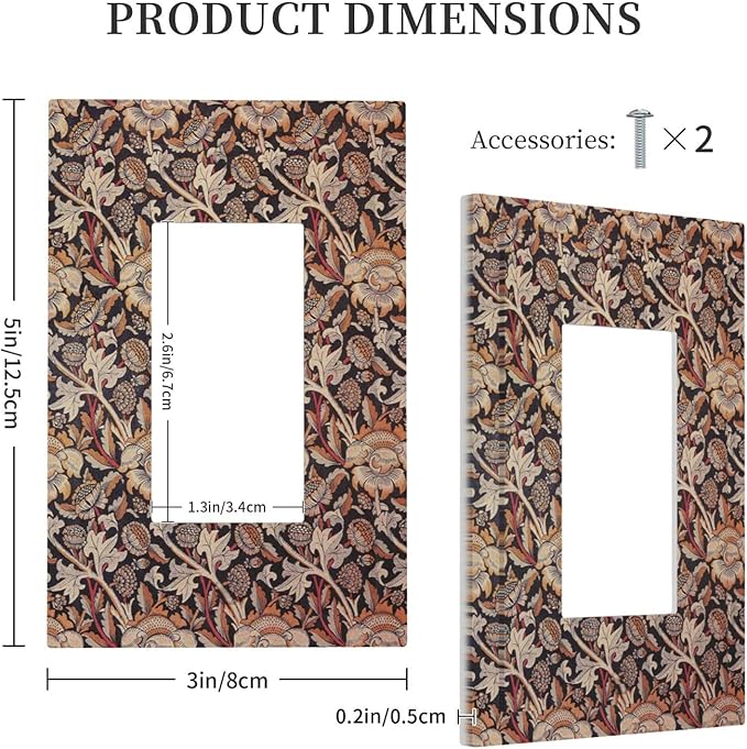 Decorative Outlet Covers Vintage William Morris Floral Plants 1 Gang Single Rocker Light Switch Cover Plate Wall Plates GFCI Faceplate for Bedroom living Room Decor