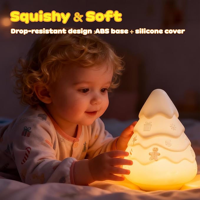 Squishy Christmas Tree Lamp with RGB Modes, Dimmable Nursery Light, Touch Lamp for Nursery, Novelty Desk Lamp for Kids, Christmas Lamp for Bedroom Decor