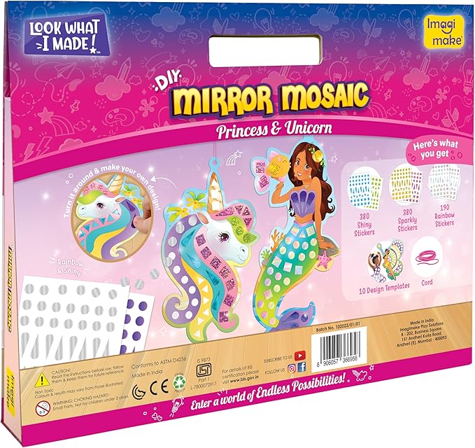 Imagimake Mirror Mosaic Princess & Unicorn Kids Art Set | DIY Craft Kit | Foil Stickers for Kids | Travel Toys | Art & Craft for 3-5 Year Old Girls | Birthday Gift for Girls Ages 3,4,5,6,7,8