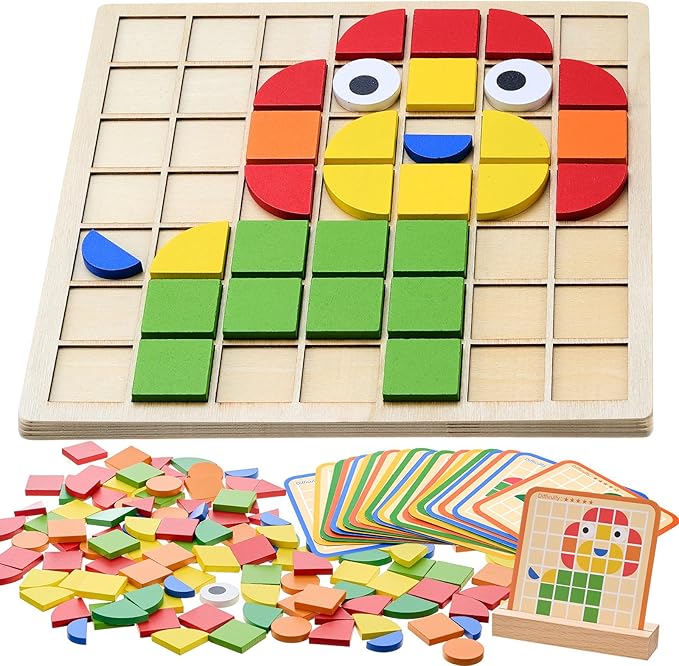 Soulchen 120 Pcs Wooden Matching Puzzle Blocks, Dementia Activities for Seniors, Elderly, Alzheimers Patients, Cognitive Therapy Puzzle, Brain Occupational Gift, Senior Care Gift, Nursing Home