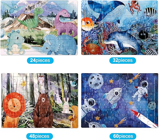 4 in 1 Increasing Difficulty Kid Puzzle for Kids, Ages 3-8, 24-60-Piece, Puzzles for Children Learning Educational Puzzle Toys for Boys and Girls Set for Kids(4 Puzzles)