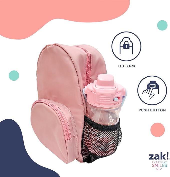 Zak Designs Beacon Kid Water Bottle for Travel or At Home, 12oz Plastic is Durable and Leak-Proof with Liquid Lock Spout, Cover, Carry Handle, Protective Base (Unicorn)