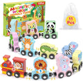 11 Pcs Magnetic Train Set Montessori Toys for 1 2 3 Years Old Toddlers Boys Girls, Wooden Animals Preschool Learning Activities Educational Sensory Toys Birthday Gifts Ages 1-3, 2-4