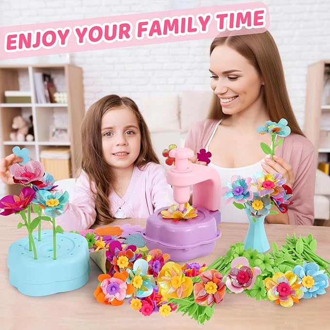 DAISRED Flower Craft Kits Toys for Kids, Arts and Crafts for Girls Ages 4-6-8, DIY Flower Making Kit for Kids, Art Craft Activity Toys, Birthday Gifts for 4 5 6 7 8 9 Year Old Girls Boys