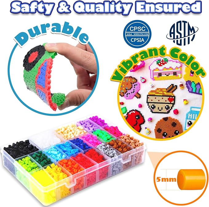 FUNZBO 5200 5mm Fuse Beads Kit - 24 Colors | 66 Patterns, School Crafts Toys for Girls Ages 8-12, Arts and Crafts for Kids Ages 6-8, Birthday Gifts for Girls Boys Age 5 6 7 8 9 10 11 12 Year Old