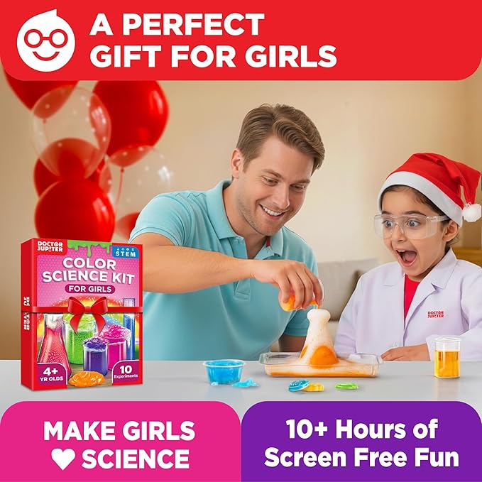 Doctor Jupiter Color Science Kit for Girls Ages 4-5-6-7-8 | Easter, Birthday Gift Ideas for 4+ Year Olds | Toy Stem Kit with 10 Experiments | Preschool Learning & Educational Projects