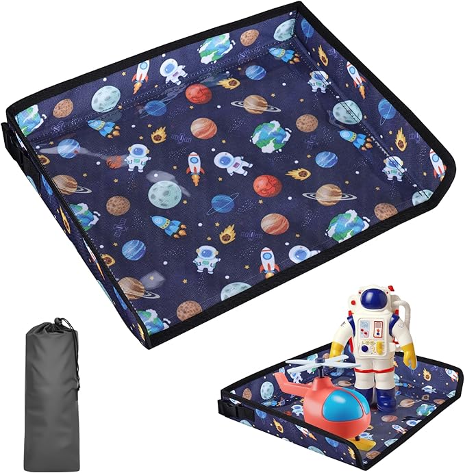 Airplane Kids Travel Tray for Toddler Car Seat - Toddler Tray for Plane or Train - Travel Essential Must-Haves and Flying Supplies - Blue Space