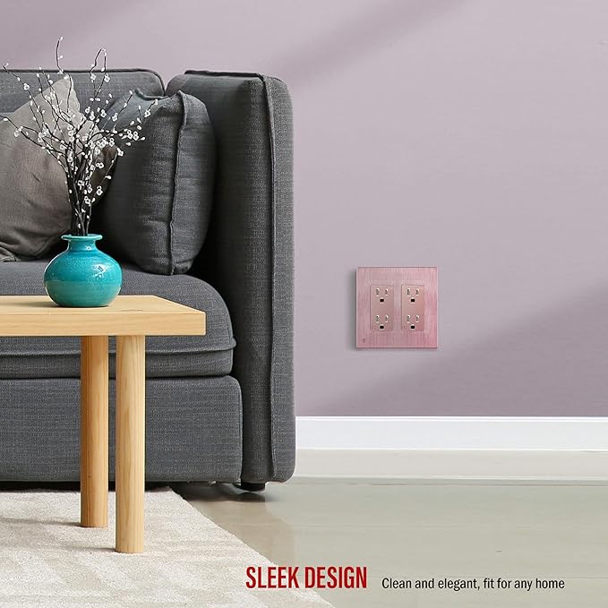 ENERLITES Elite Series Screwless Decorator Wall Plate Child Safe Outlet Cover, Gloss Finish, Size 2-Gang 4.68" H x 4.73" L, Unbreakable Polycarbonate Thermoplastic, SI8832-BRG, Brushed Rose Gold